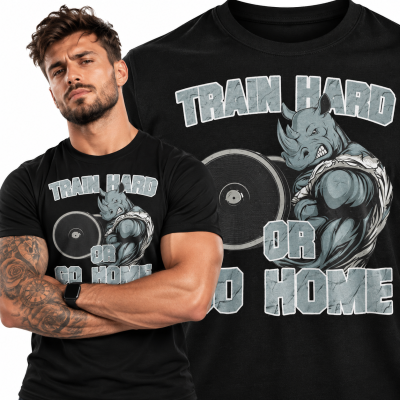 KOSZULKA NA SIŁOWNIĘ TRAIN HARD CZARNA